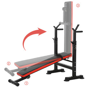 Banco de Pesas Ajustable  plegable con Soporte Rack Ultra Resistente en acero