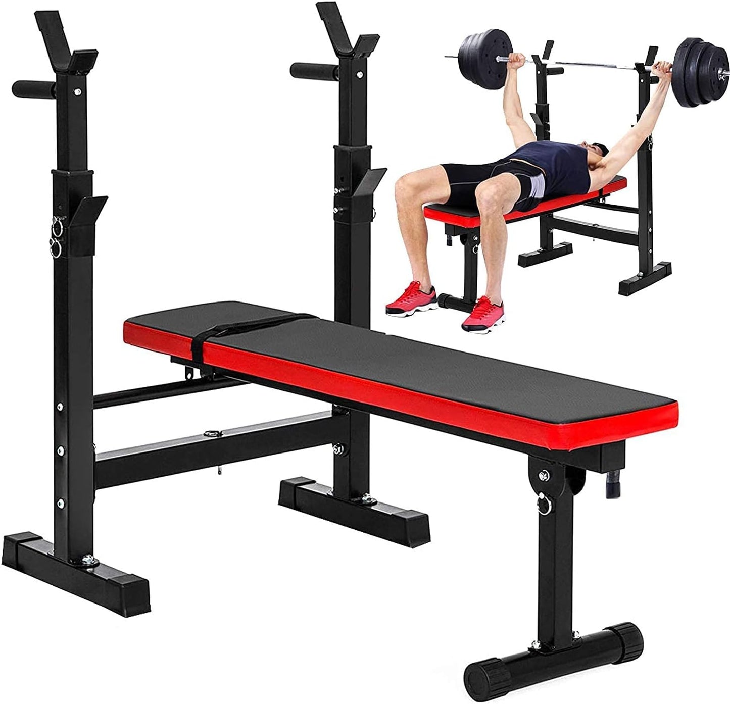 Banco de Pesas Ajustable  plegable con Soporte Rack Ultra Resistente en acero