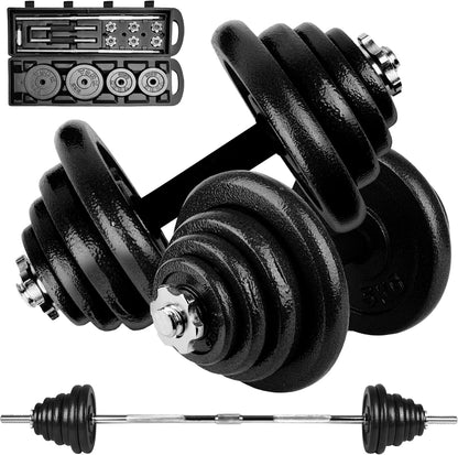 Kit Fitness Premium 50 kg en Hierro macizo + Barra  + Estuche