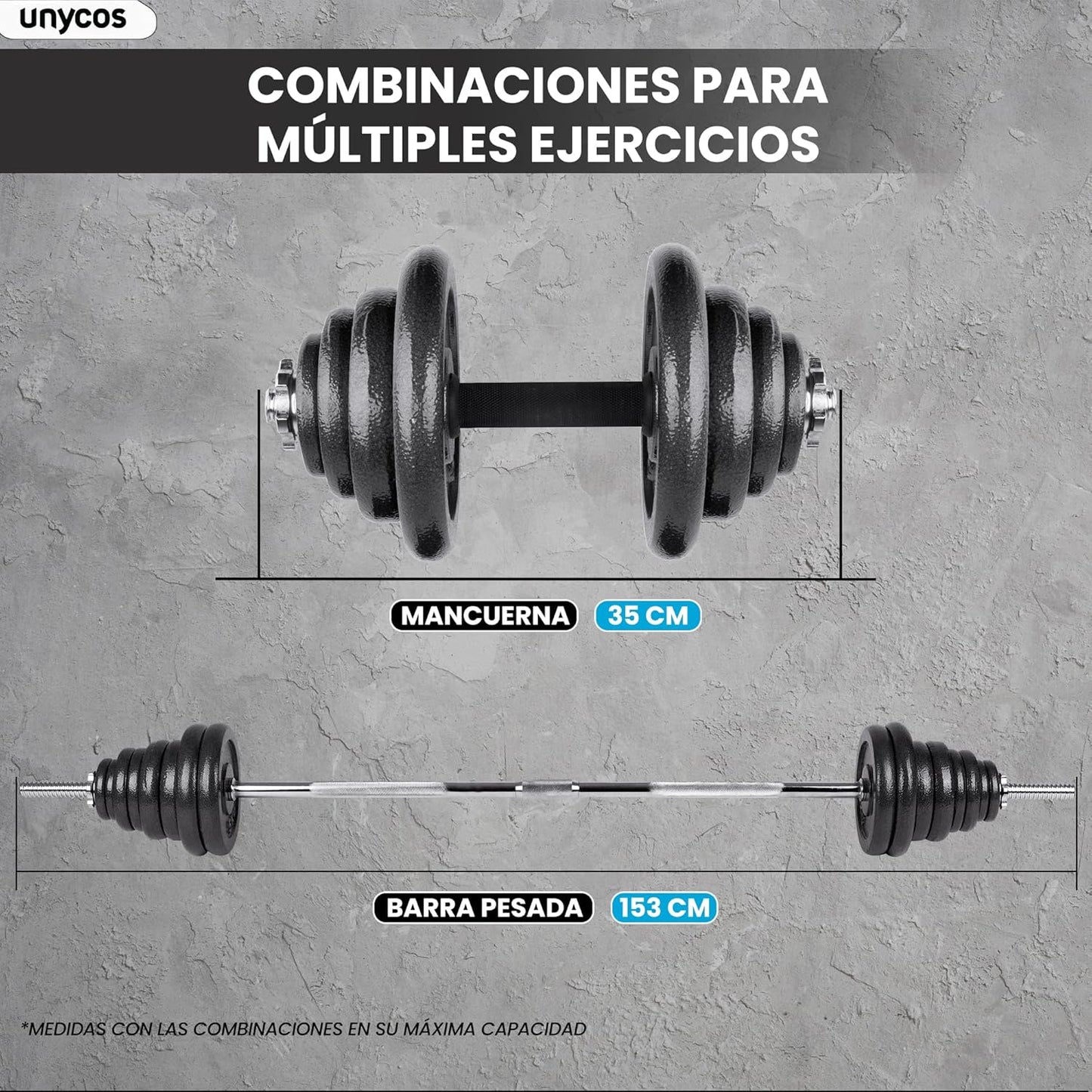 Kit Fitness Premium 50 kg en Hierro macizo + Barra  + Estuche