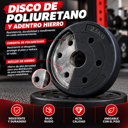 Kit de Pesas PRO 100 lb + Pesa Rusa + Barra 1,40 m 🎁 OBSEQUIO