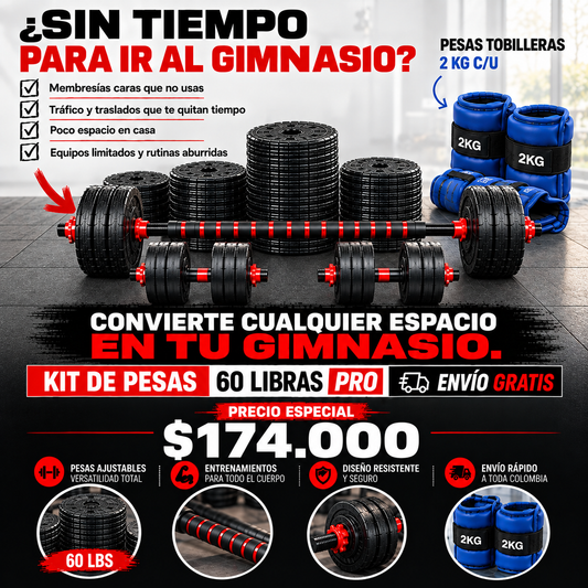 Kit de Pesas Ajustables 60 LBS BOOM FIT + Tobilleras de 2 kg 💪