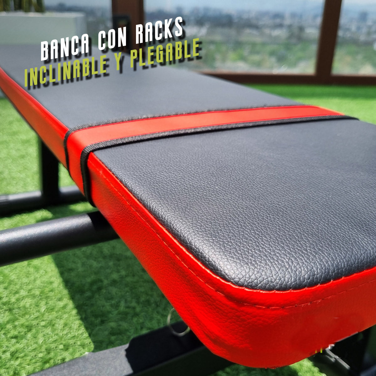 Banco de Pesas Ajustable  plegable con Soporte Rack Ultra Resistente en acero
