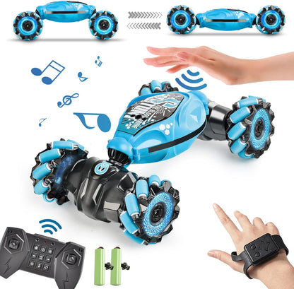 Coche de control remoto, 2.4G 4WD , todos los terrenos de doble cara giratoria controlados a mano, camión RC gesto  para niños y niñas con música