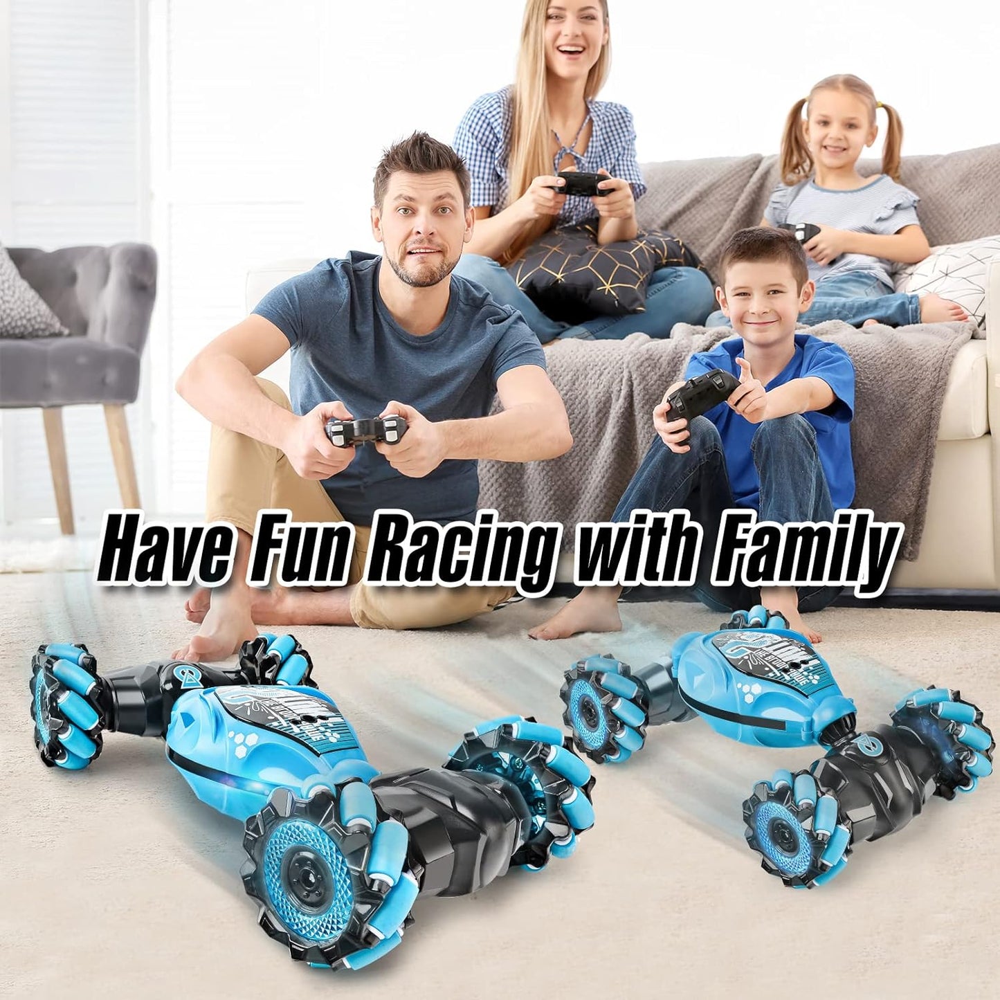 Coche de control remoto, 2.4G 4WD , todos los terrenos de doble cara giratoria controlados a mano, camión RC gesto  para niños y niñas con música