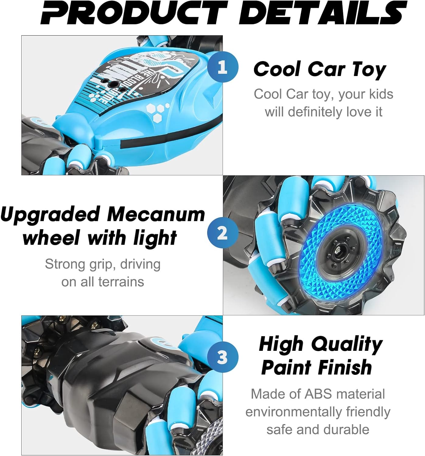 Coche de control remoto, 2.4G 4WD , todos los terrenos de doble cara giratoria controlados a mano, camión RC gesto  para niños y niñas con música