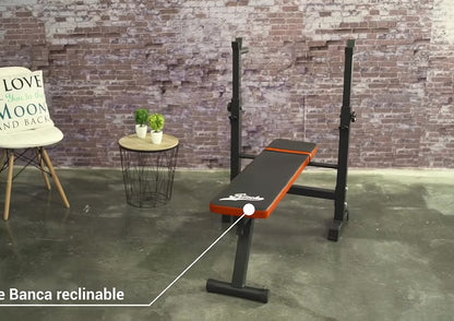 Banco de Pesas Ajustable  plegable con Soporte Rack Ultra Resistente en acero